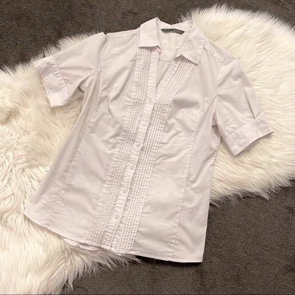 White, short-sleeve, V-neck blouse - Picture 1 of 6